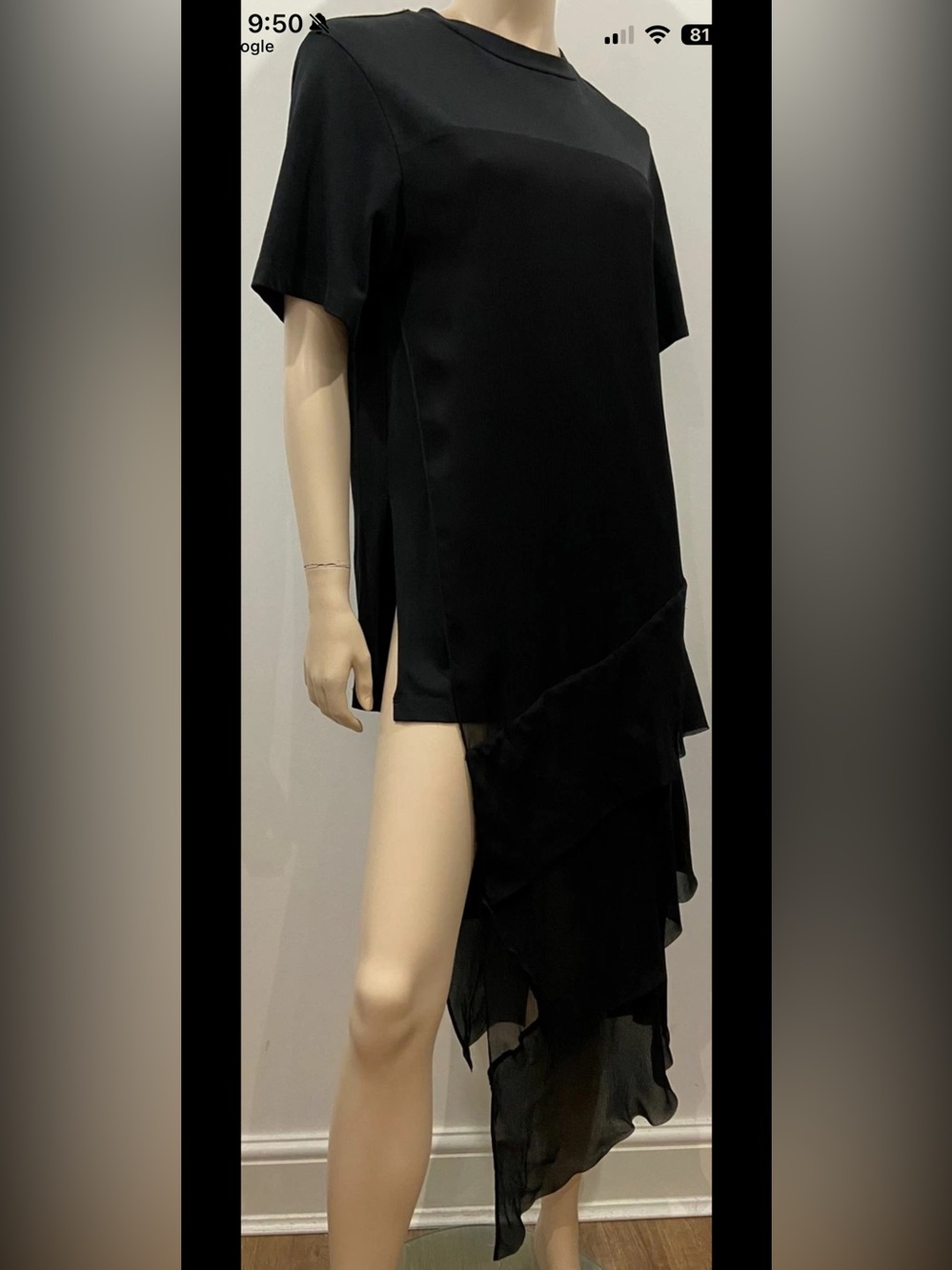 3.1 PHILLIP LIM Black Cotton Silk Short Sleeve Split Side Sheer Hemline Dress S
